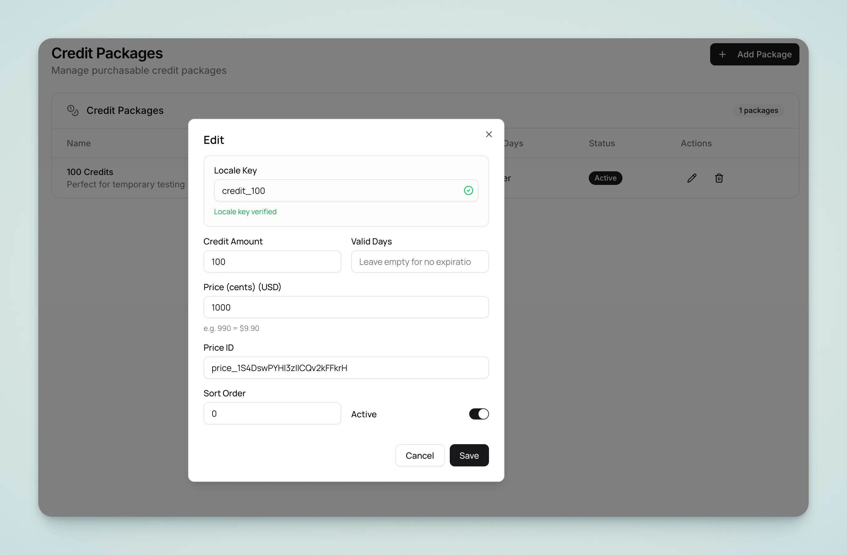 Credit Package Management